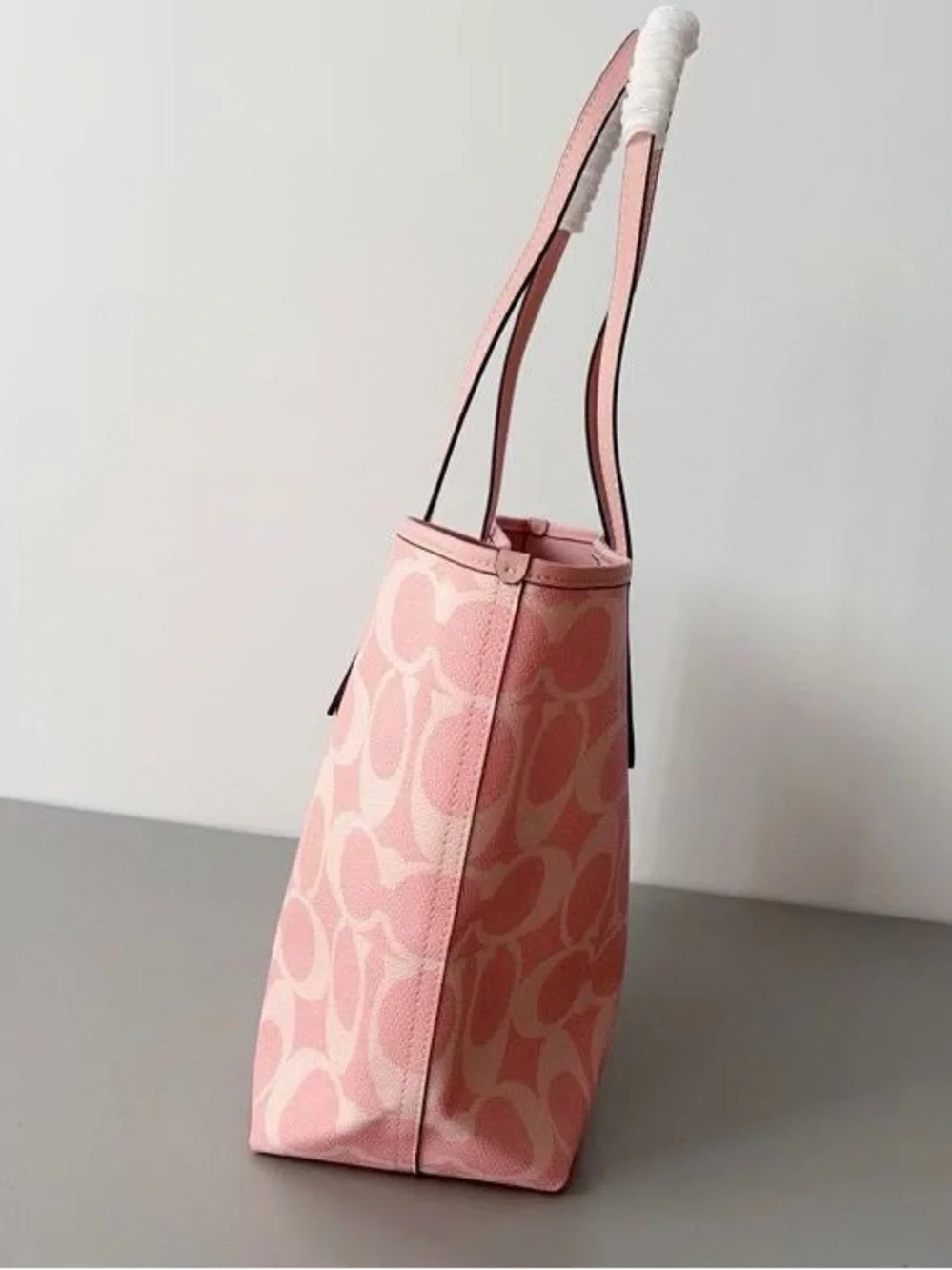Coach Pink Signature Canvas Tote with Leather Handles